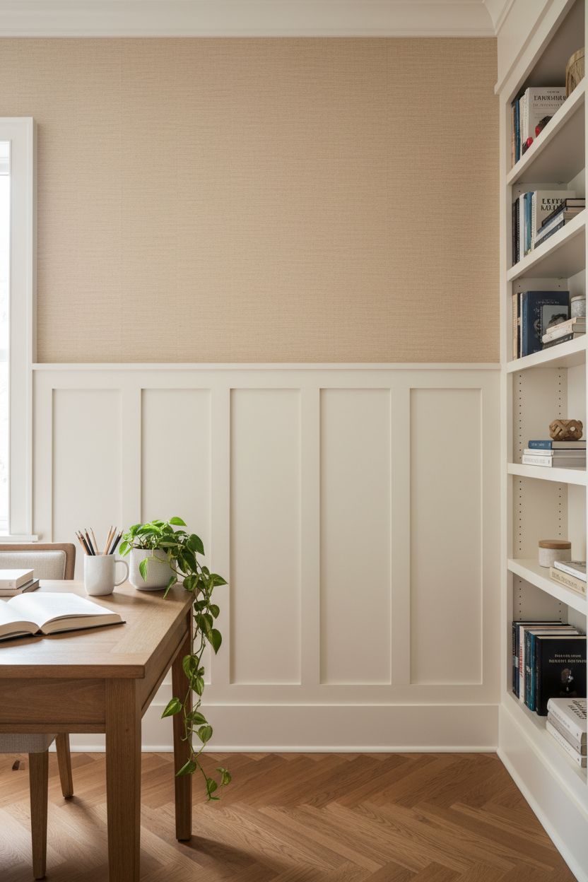 Board and Batten with a Grasscloth Wallpaper Above for Texture on Texture