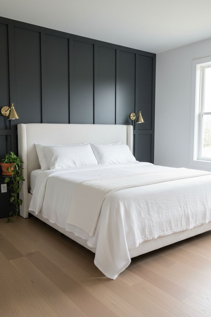 Deep Charcoal Board and Batten Bedroom Accent Wall
