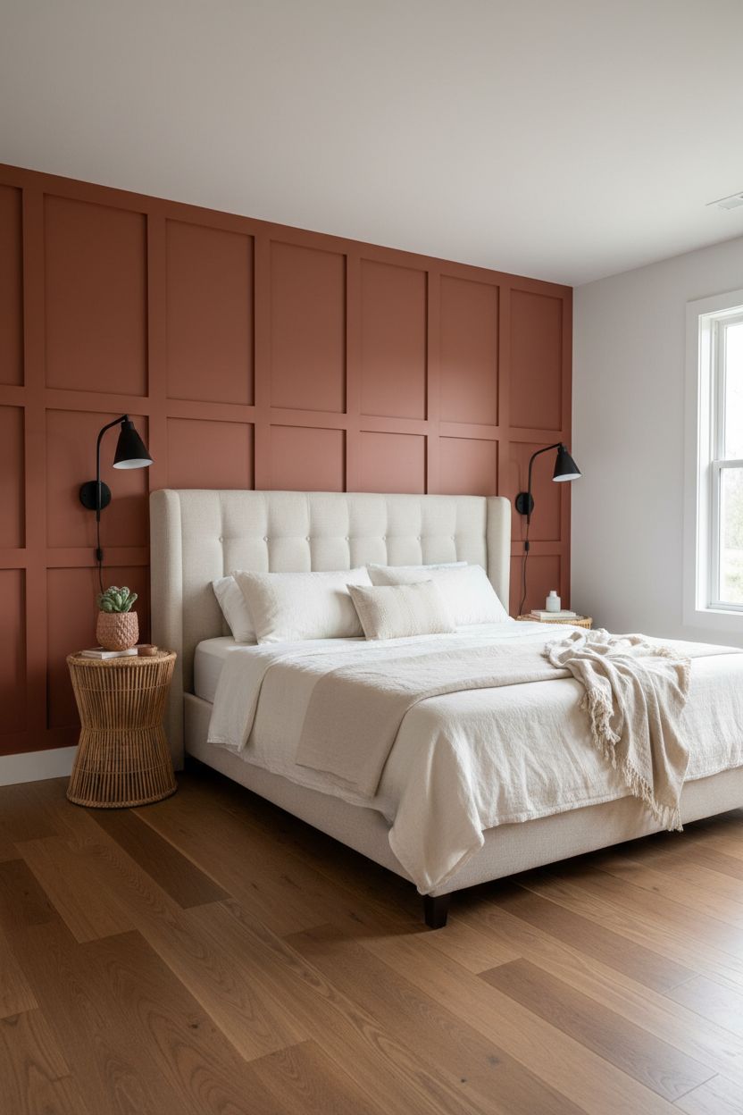 Deep Terracotta Board and Batten for a Warm, Earthy Bedroom Vibe