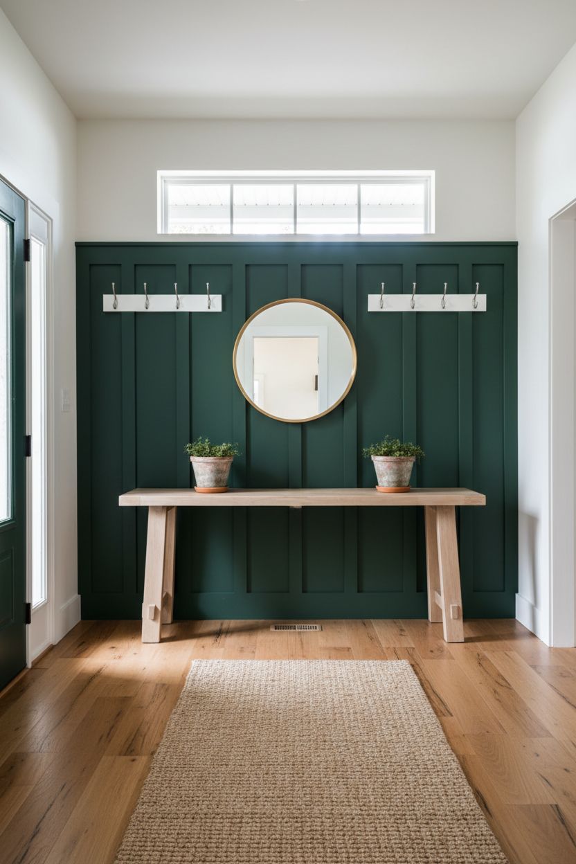Dark Forest Green Board and Batten Entryway
