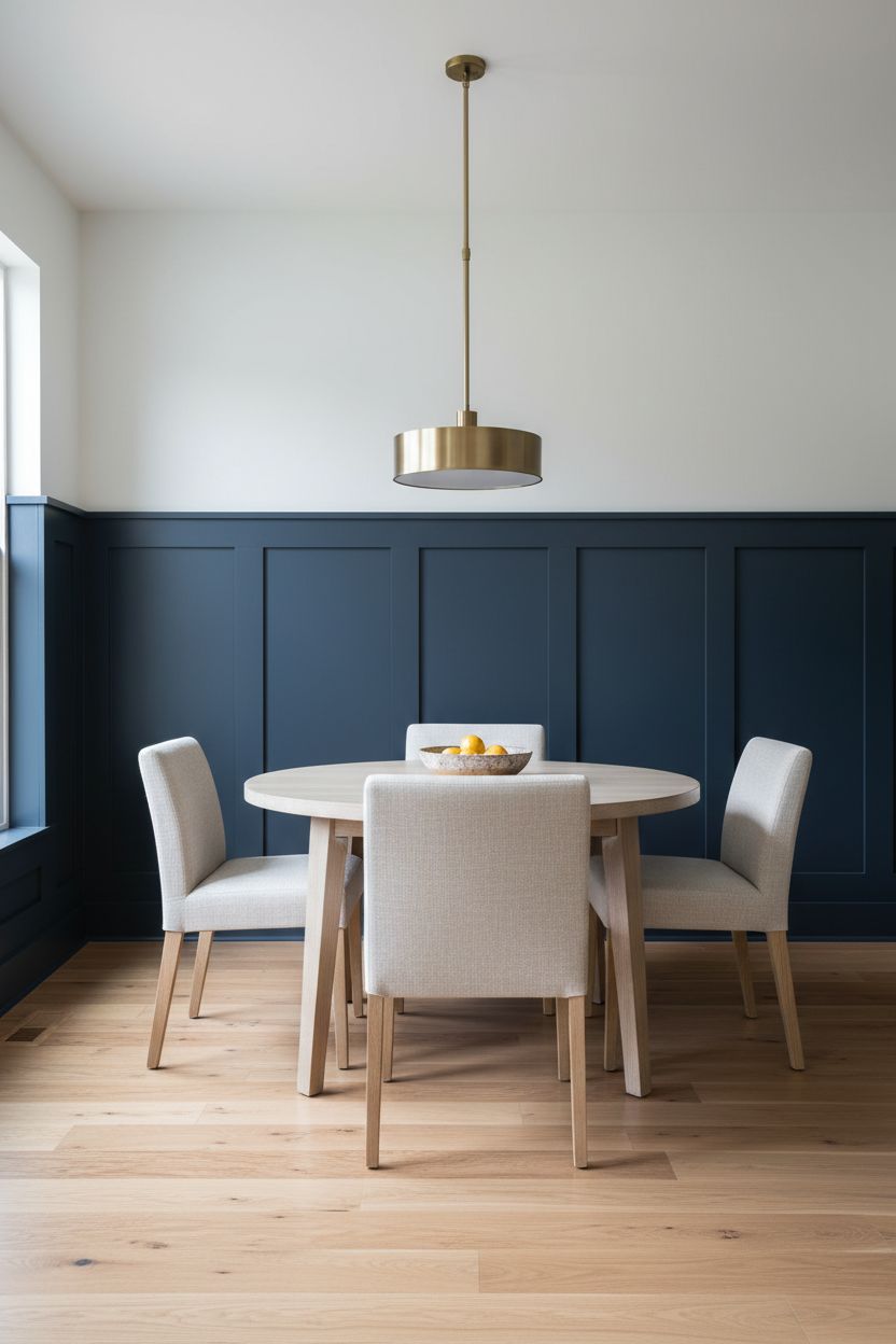 Inky Navy Half-Wall Board and Batten with Contrasting White Upper Wall