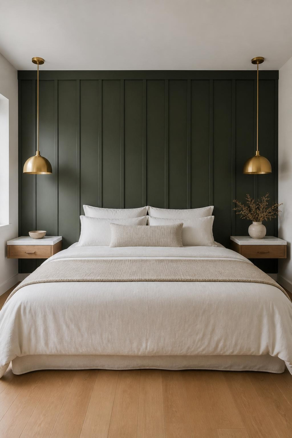 Board and Batten Headboard Wall in a Saturated Color