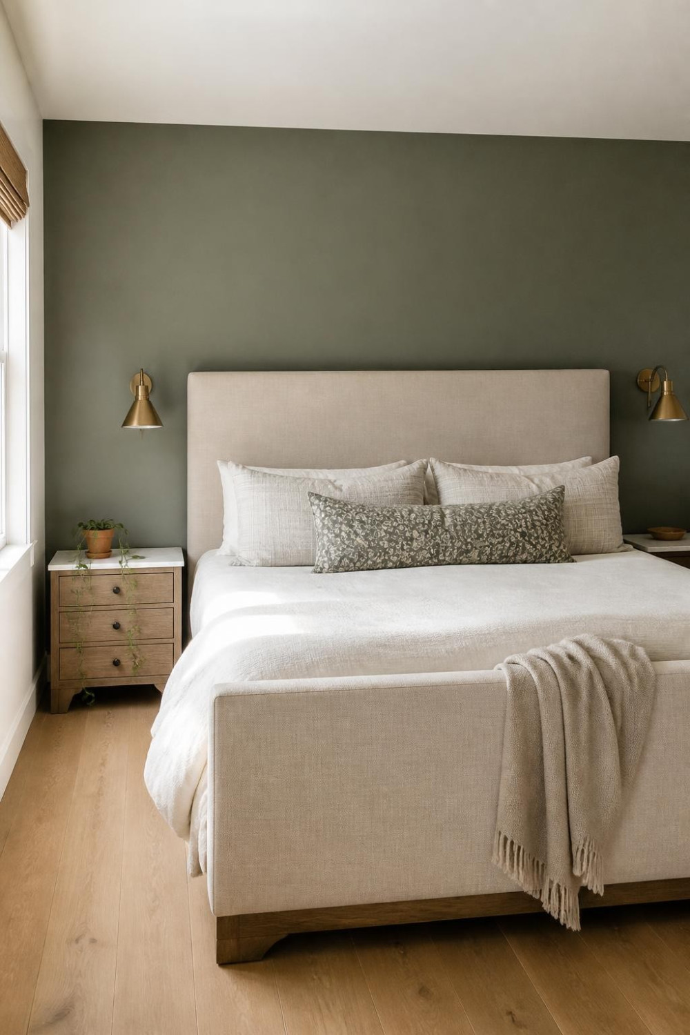 Deep Dusty Sage Behind the Headboard