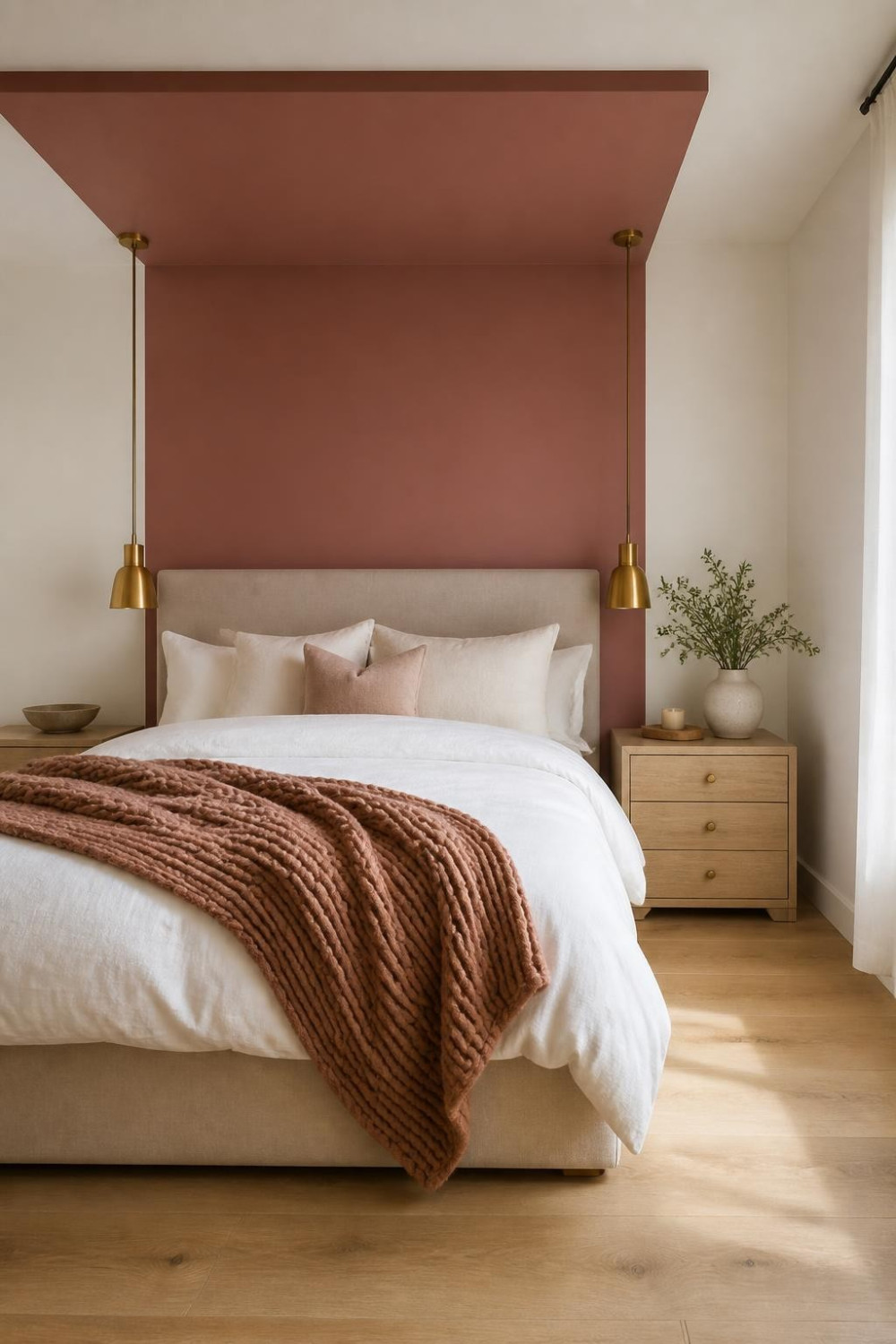 Color-Drenched Headboard Wall Including the Ceiling Plane Above It