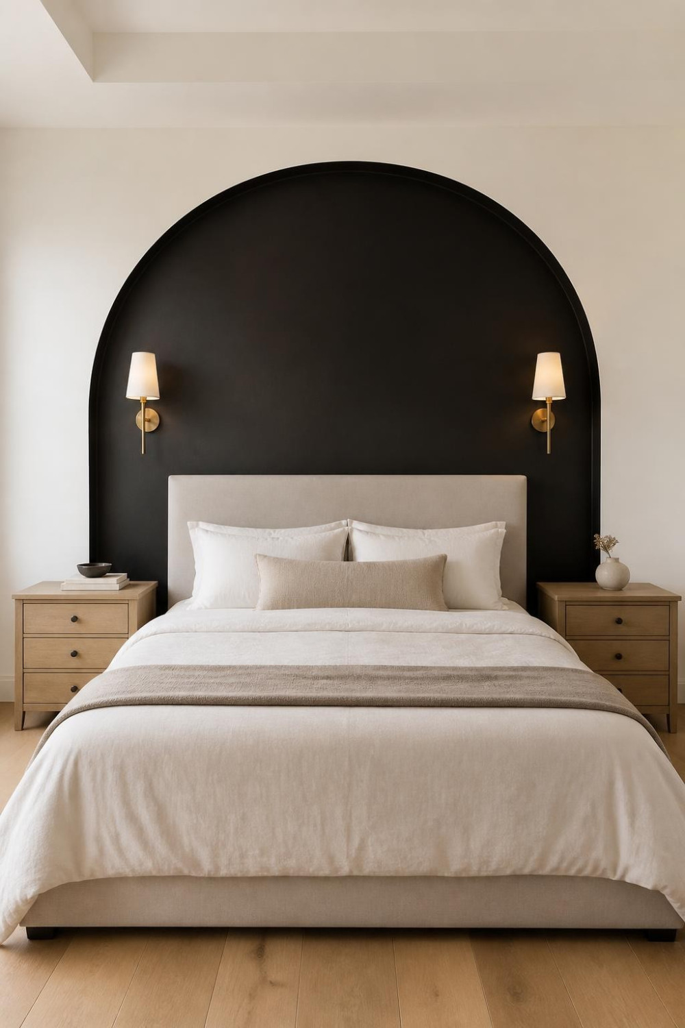 Soft Black Arch Painted Behind the Bed
