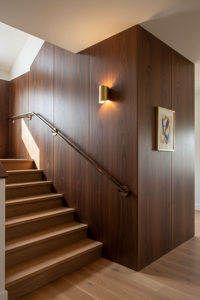 Walnut Veneer Panels with Brushed Brass Hardware Accents