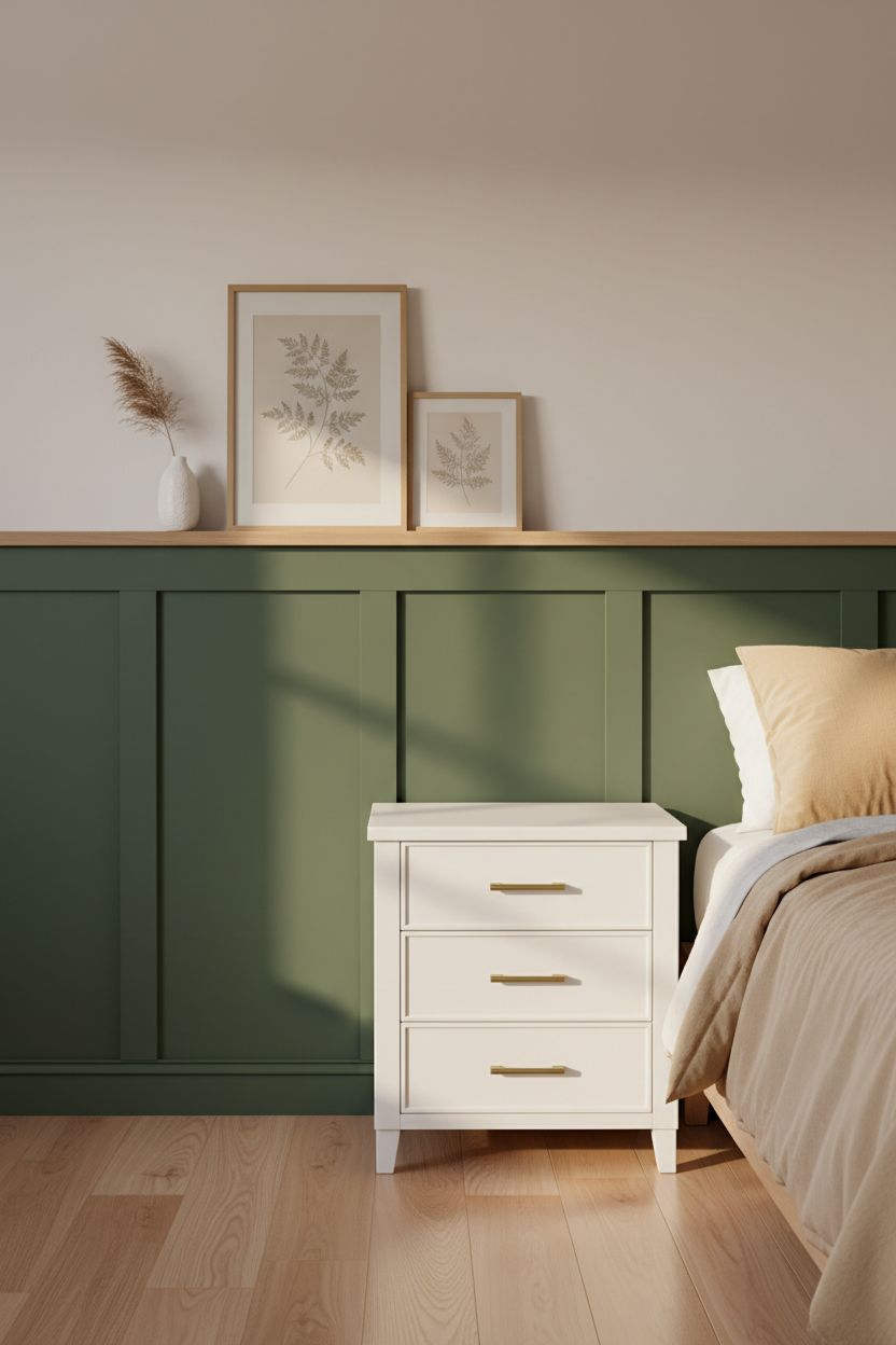 Olive Green Lower Panel + Off-White Above with a Picture Ledge at the Rail