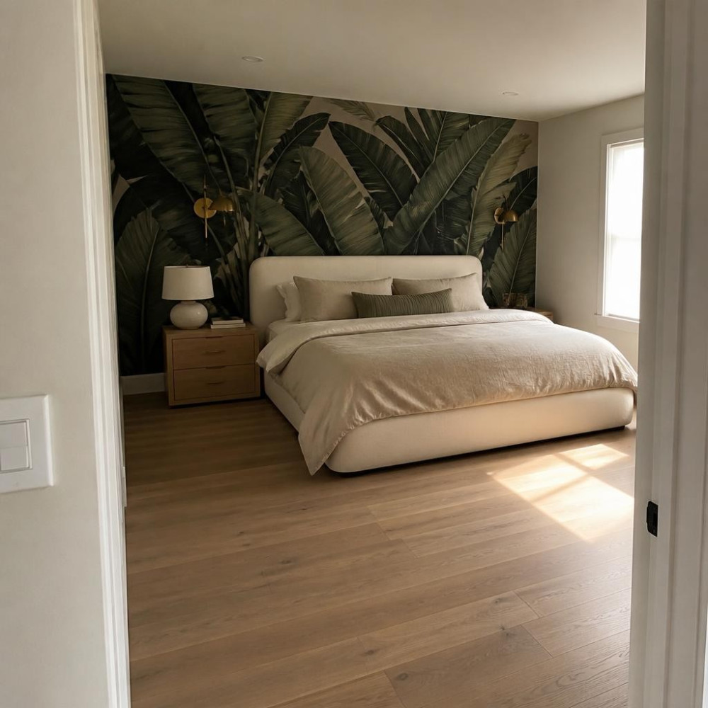 Oversized Botanical Print for a Moody Master Bedroom Accent Wall