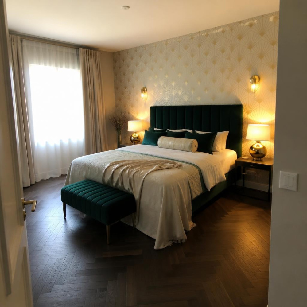 Art Deco Wallpaper Pattern for a Glamorous Primary Bedroom