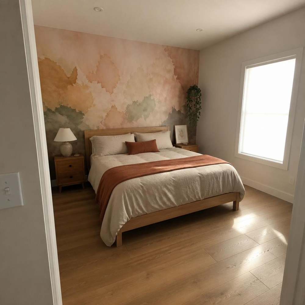 Abstract Watercolor Wallpaper for an Artistic Bedroom Focal Point