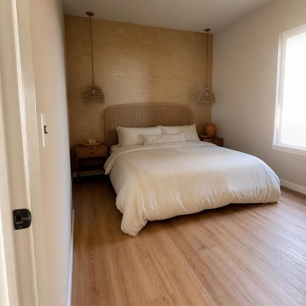 Grasscloth-Style Peel and Stick Wallpaper for a Budget Master Bedroom Refresh