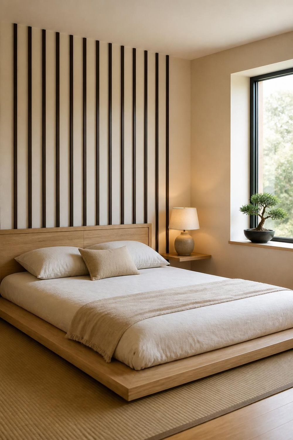 Japandi-Style Thin Slats with Deliberate Wide Spacing