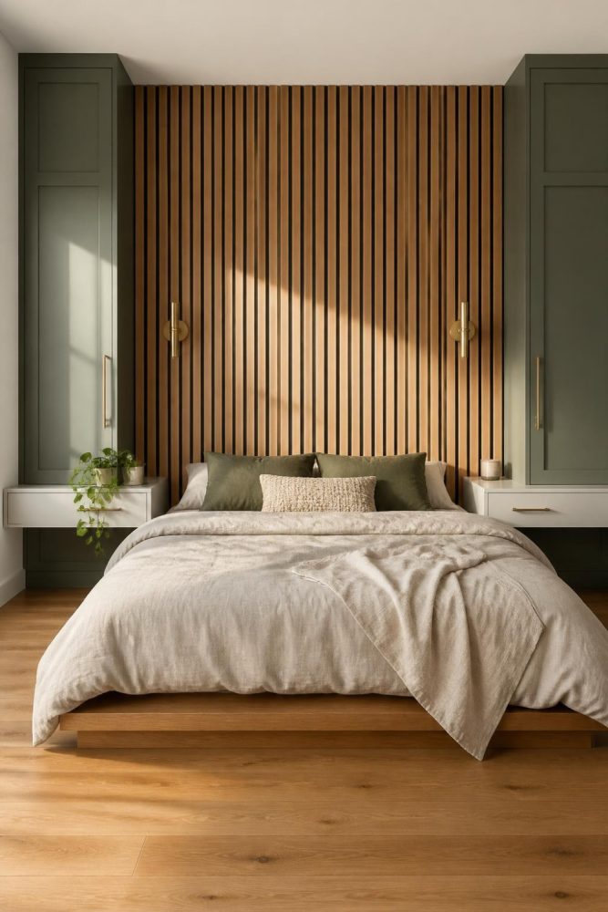 17 Stunning Wood Slat Accent Wall Behind Bed Ideas Worth Saving