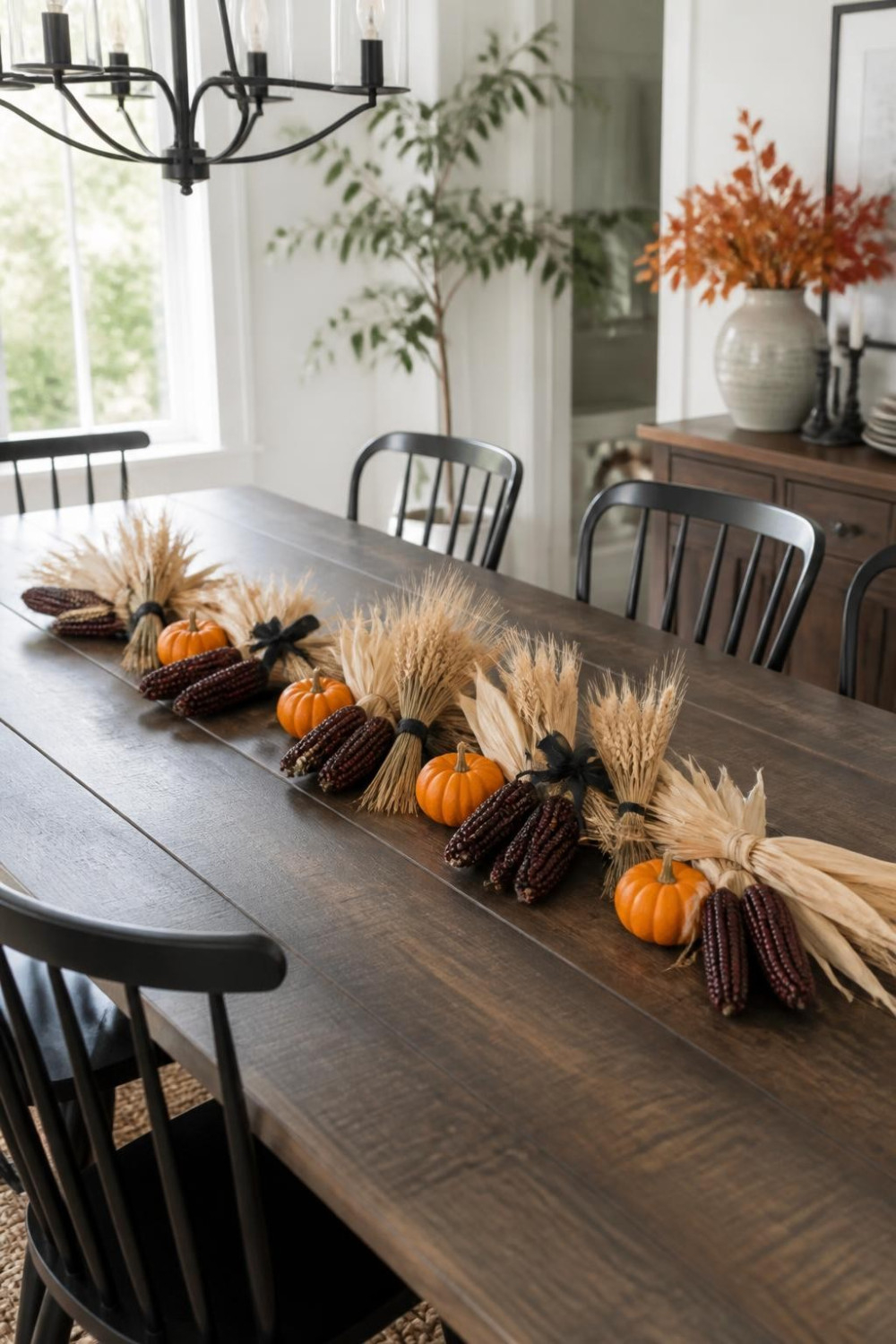 Dried Corn and Wheat Sheaf Table Runner Centerpiece
