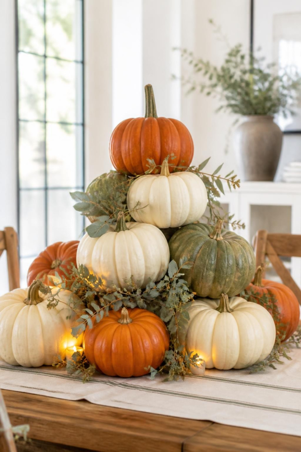 Stacked Heirloom Gourds with Candlelight